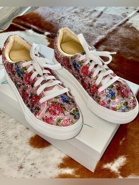 Women’s Betsey Johnson Sidny Platform Sneakers Floral Rhinestone